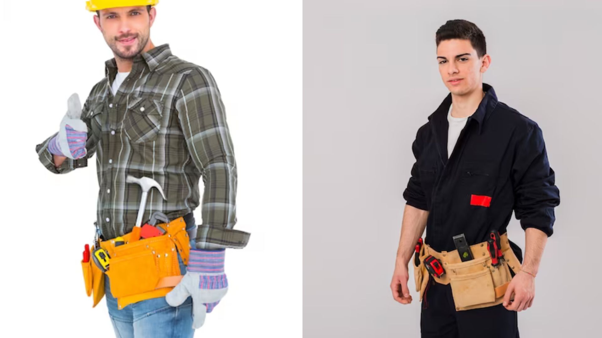 Men wearing tool bags.