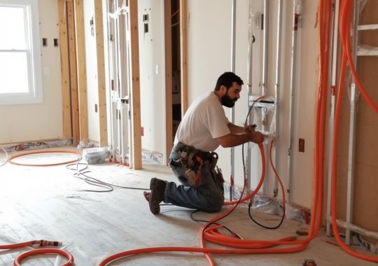 A plumber installing pex piping