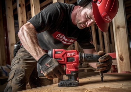A plumber holding a milwaukee multi functional tool